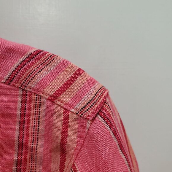 Valerie by Valerie Stevens Vintage Coral‎ Stripe Linen Long Sleeve Button Up M - Picture 2 of 9